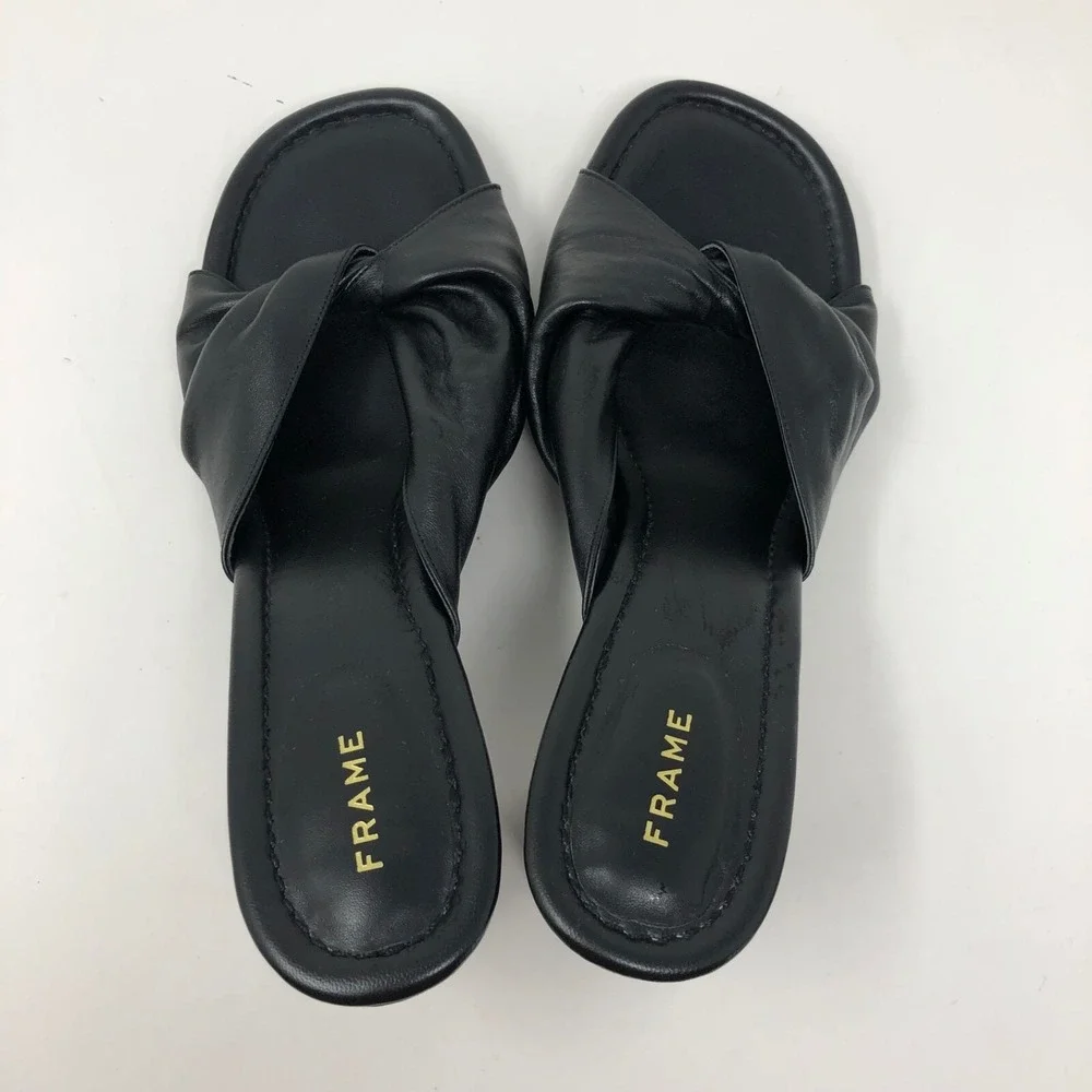 Frame Slide High Heel Sandals Womens 9.5 41 Black Open Toe Shoes Slip On Party